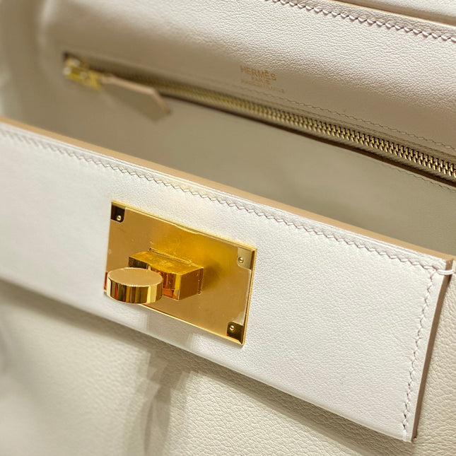 MINI 24/24 21CM IN OFF WHITE EVERCOLOR CALFSKIN GOLD KELLY BUCKLE