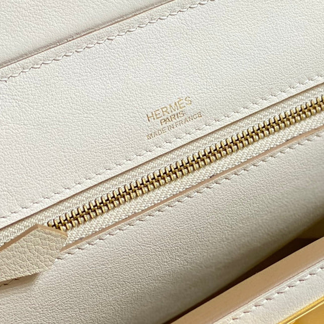 MINI 24/24 21CM IN OFF WHITE EVERCOLOR CALFSKIN GOLD KELLY BUCKLE