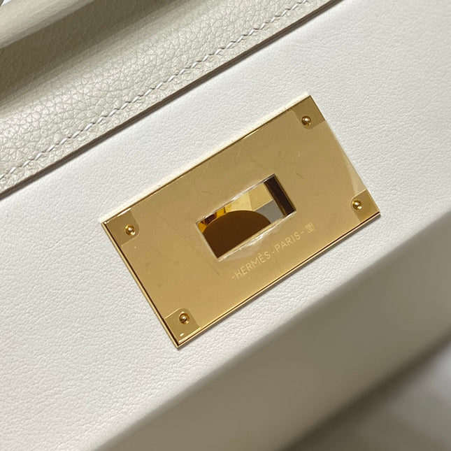 MINI 24/24 21CM IN OFF WHITE EVERCOLOR CALFSKIN GOLD KELLY BUCKLE