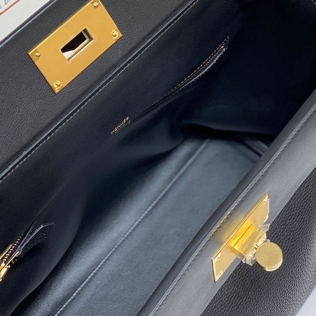 MINI 24/24 29CM IN BLACK EVERCOLOR CALFSKIN GOLD KELLY BUCKLE