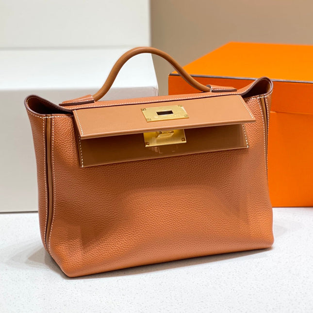 HM 26S 24/24 29CM IN ORANGE EVERCOLOR CALFSKIN GOLD KELLY BUCKLE