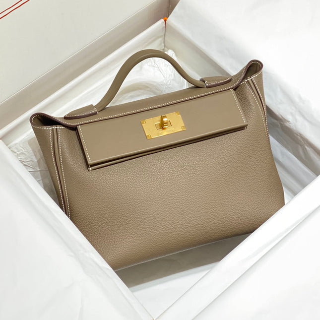 HM 26S 24/24 29CM IN BROWN EVERCOLOR CALFSKIN GOLD KELLY BUCKLE