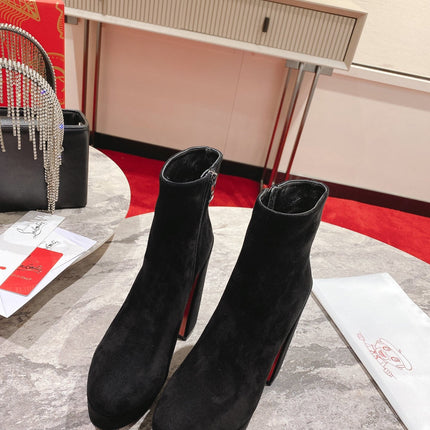 CHRISTIAN LOUBOUTIN 26S ZIP UP ANKLE BOOTS 130 MM IN BLACK SUEDE
