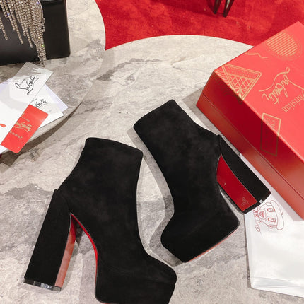 CHRISTIAN LOUBOUTIN 26S ZIP UP ANKLE BOOTS 130 MM IN BLACK SUEDE