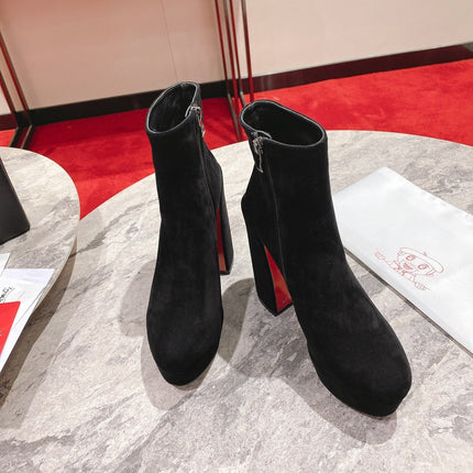 CHRISTIAN LOUBOUTIN 26S ZIP UP ANKLE BOOTS 130 MM IN BLACK SUEDE