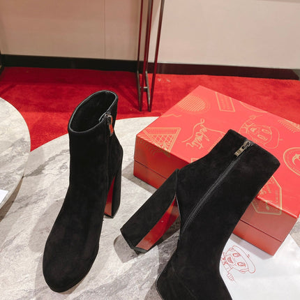 CHRISTIAN LOUBOUTIN 26S ZIP UP ANKLE BOOTS 130 MM IN BLACK SUEDE