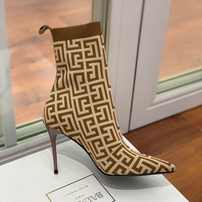 BALMAIN 26S BOOTS 105 MM IN BROWN AND BEIGE FLYKNIT STYLE 10
