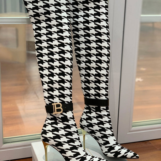 BALMAIN 26S HIGH-TOP BOOTS 105 MM IN BLACK AND WHITE FLYKNIT STYLE 3