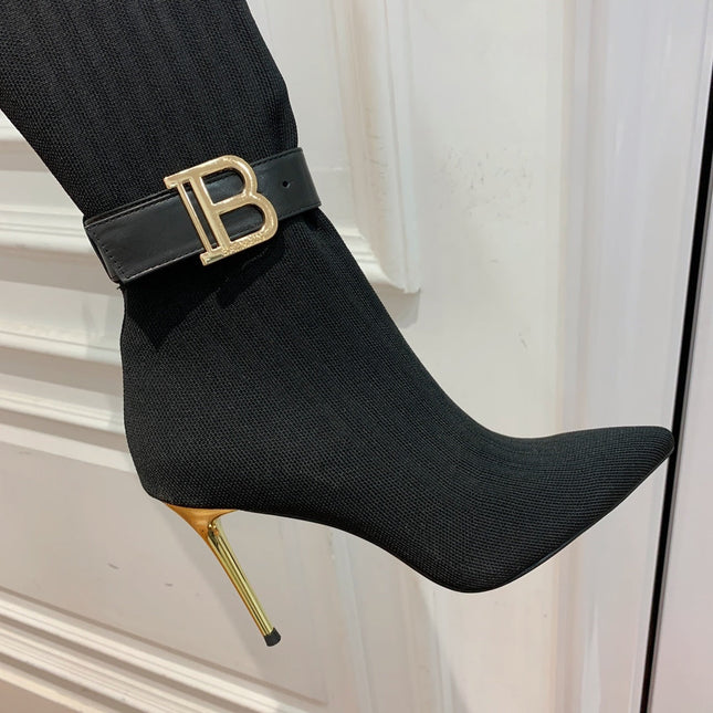 BALMAIN 26S HIGH-TOP BOOTS 105 MM IN BLACK FLYKNIT