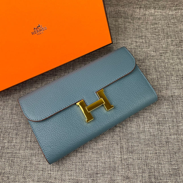 HM CLUTCH CONSTANCE 22 CERULEAN CALFSKIN GOLD HARDWARE