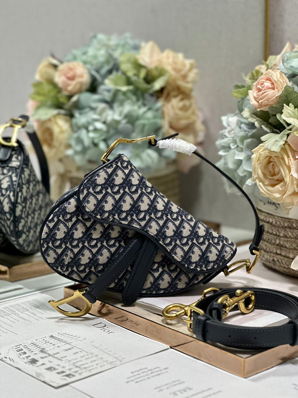DIOR 26S SADDLE BAG 19 IN BLUE OBLIQUE JACQUARD