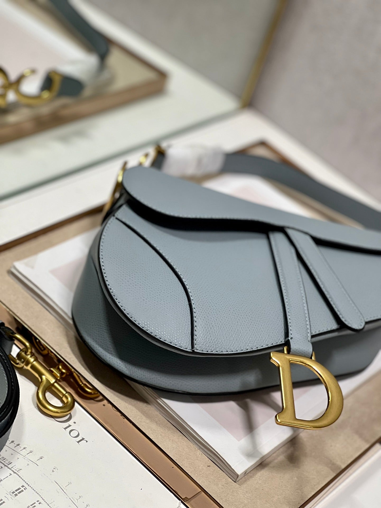 DIOR 26S SADDLE BAG 25 IN BLUE CALFSKIN