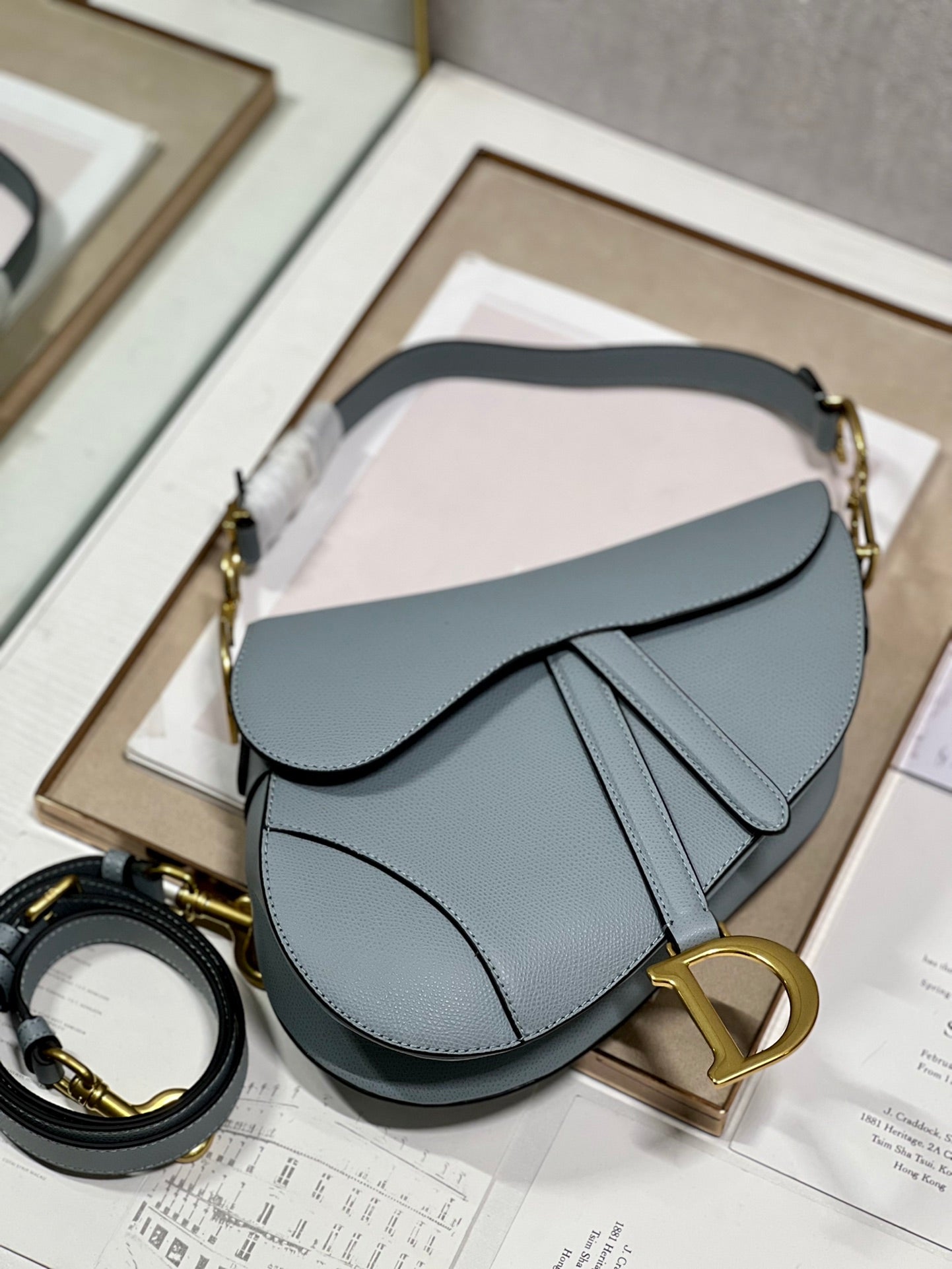 DIOR 26S SADDLE BAG 19 IN BLUE CALFSKIN