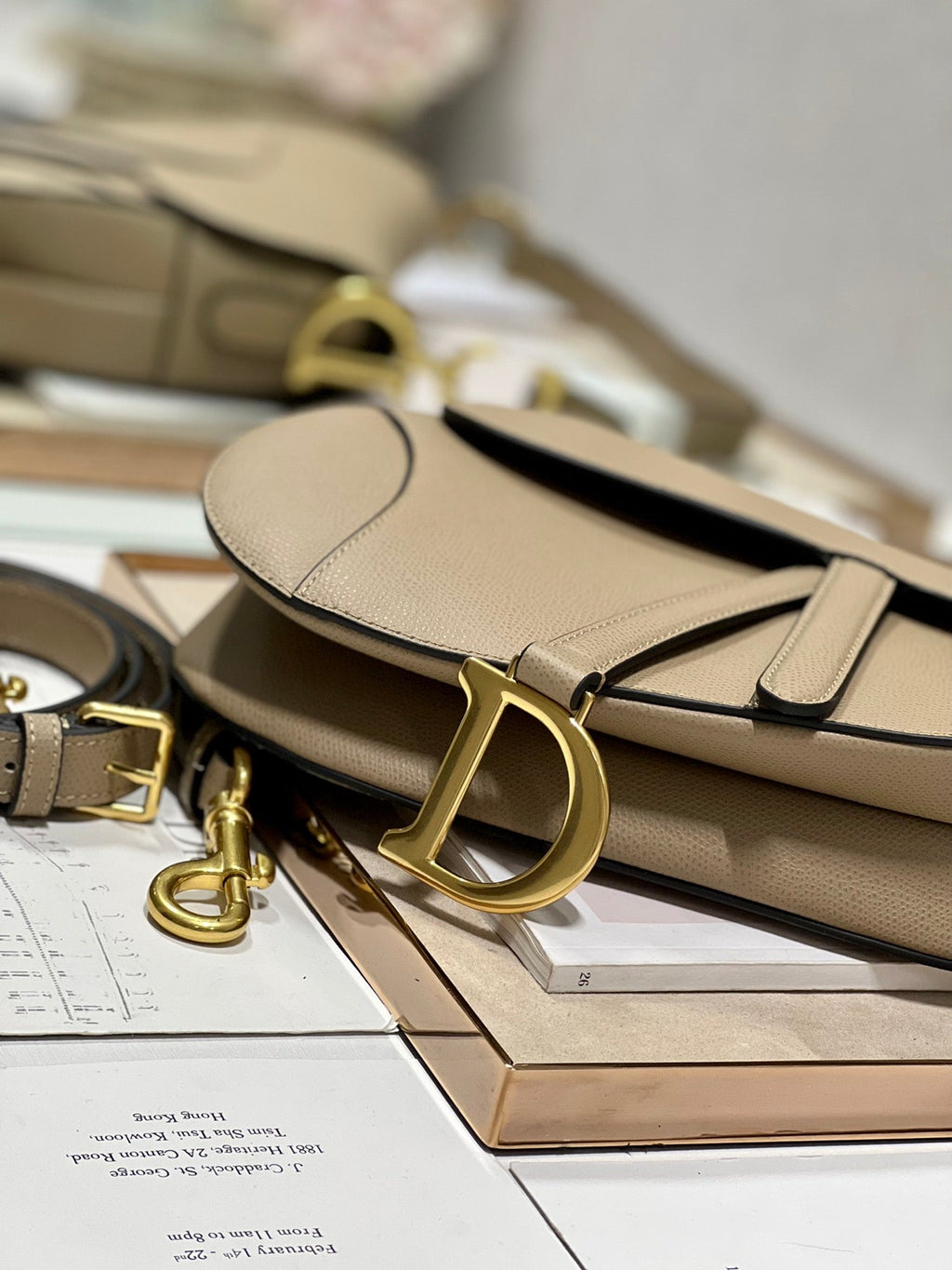 DIOR 26S SADDLE BAG 19 IN BEIGE CALFSKIN