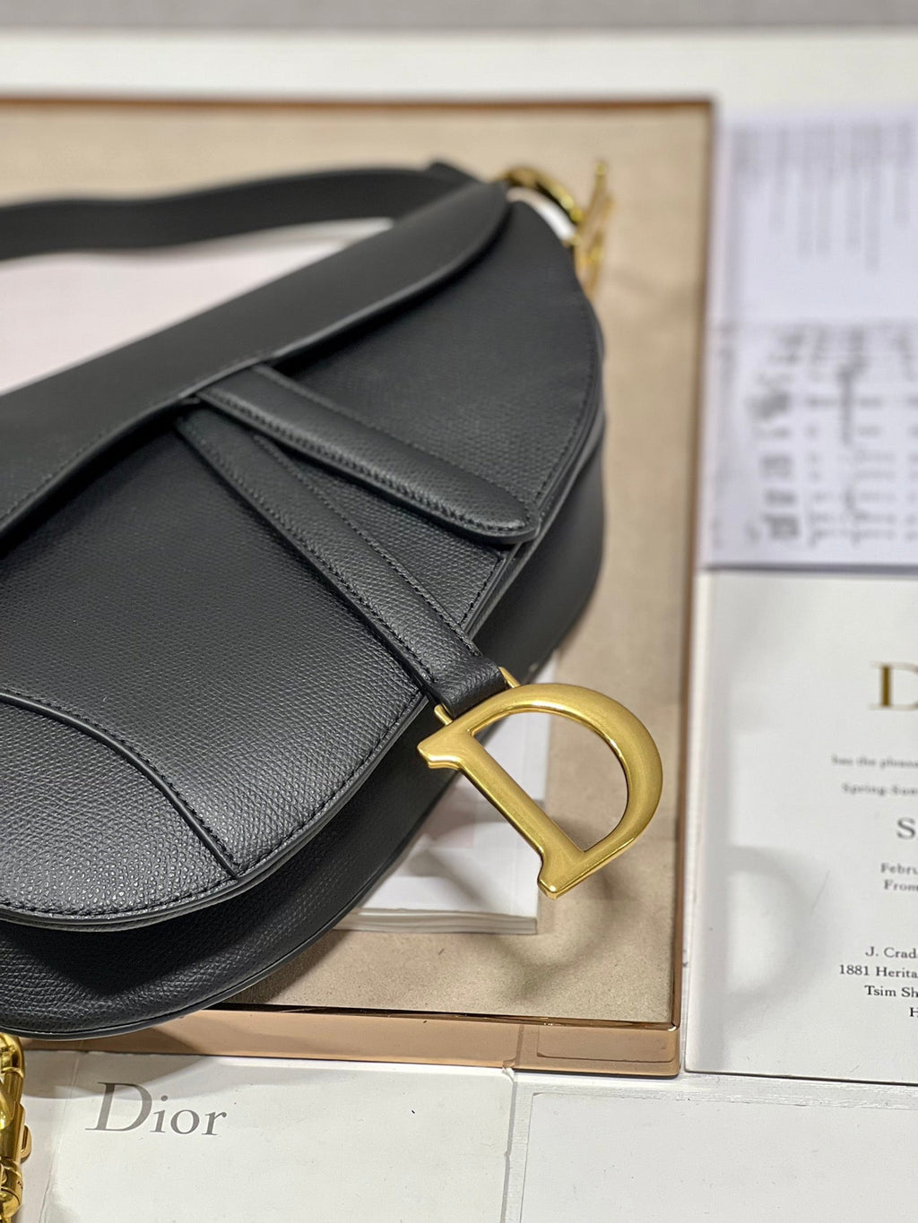 DIOR 26S SADDLE BAG 25 IN BLACK CALFSKIN GOLD-TONE HARDWARE