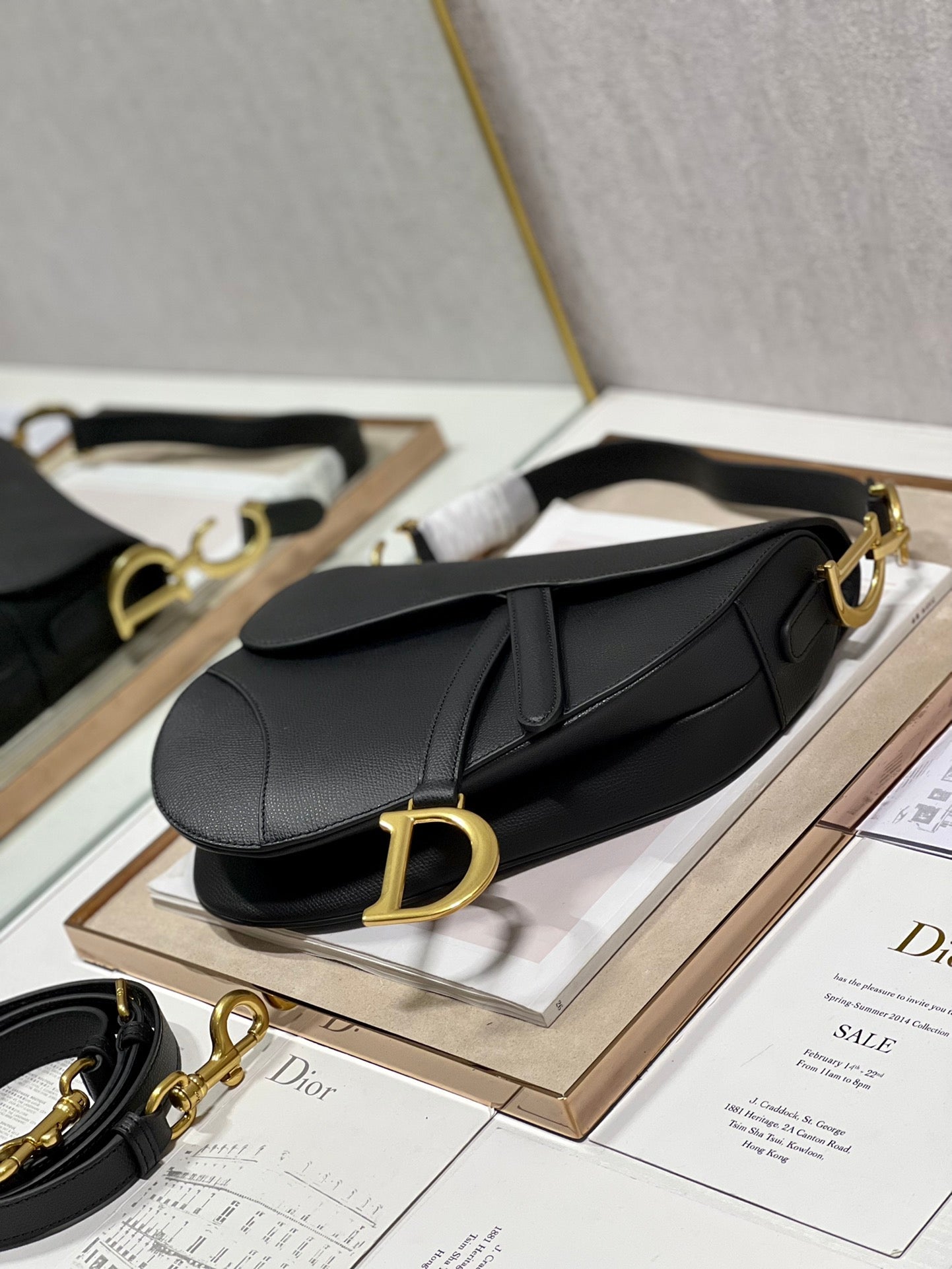 DIOR 26S SADDLE BAG 25 IN BLACK CALFSKIN GOLD-TONE HARDWARE