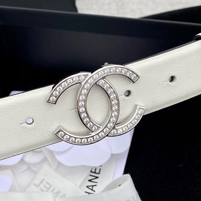 CC 26S BELT 30 MM IN WHITE CALFSKIN SLIVER HARDWARE 661509