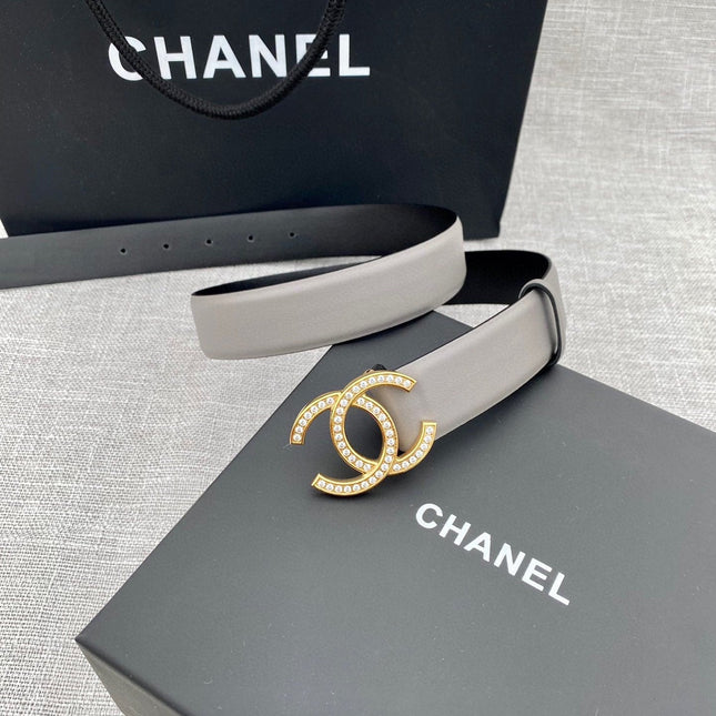 CC 26S BELT 30 MM IN GREY CALFSKIN GOLD HARDWARE 661511