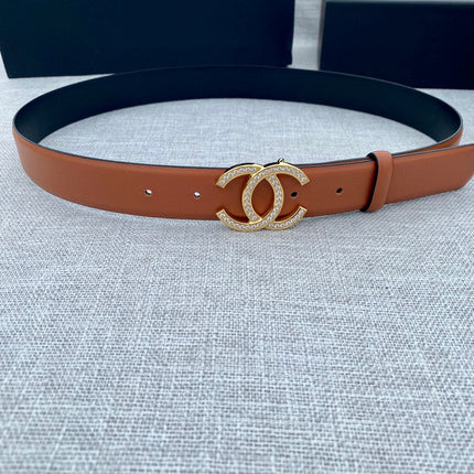 CHANEL 26S BELT 30 MM IN CARAMEL BROWN CALFSKIN WITH GOLD HARDWARE 661515