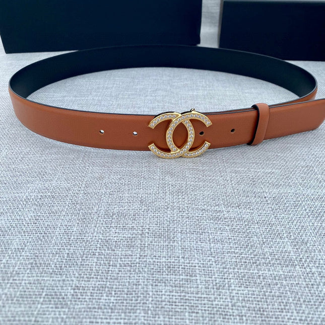 CHANEL 26S BELT 30 MM IN CARAMEL BROWN CALFSKIN WITH GOLD HARDWARE 661515