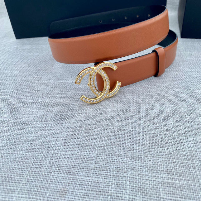 CC 26S BELT 30 MM IN CAMEL BROWN CALFSKIN GOLD HARDWARE 661515