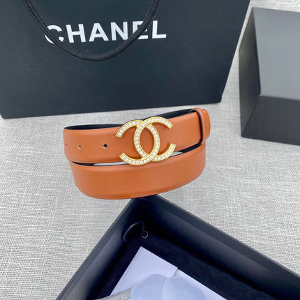 CHANEL 26S BELT 30 MM IN CARAMEL BROWN CALFSKIN WITH GOLD HARDWARE 661515