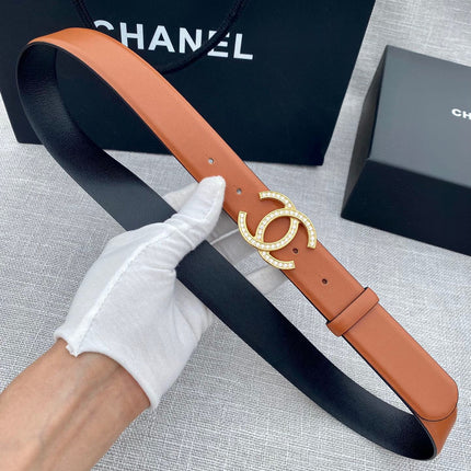 CHANEL 26S BELT 30 MM IN CARAMEL BROWN CALFSKIN WITH GOLD HARDWARE 661515
