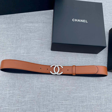 CHANEL 26S BELT 30 MM IN CARAMEL BROWN CALFSKIN WITH GOLD HARDWARE 661515
