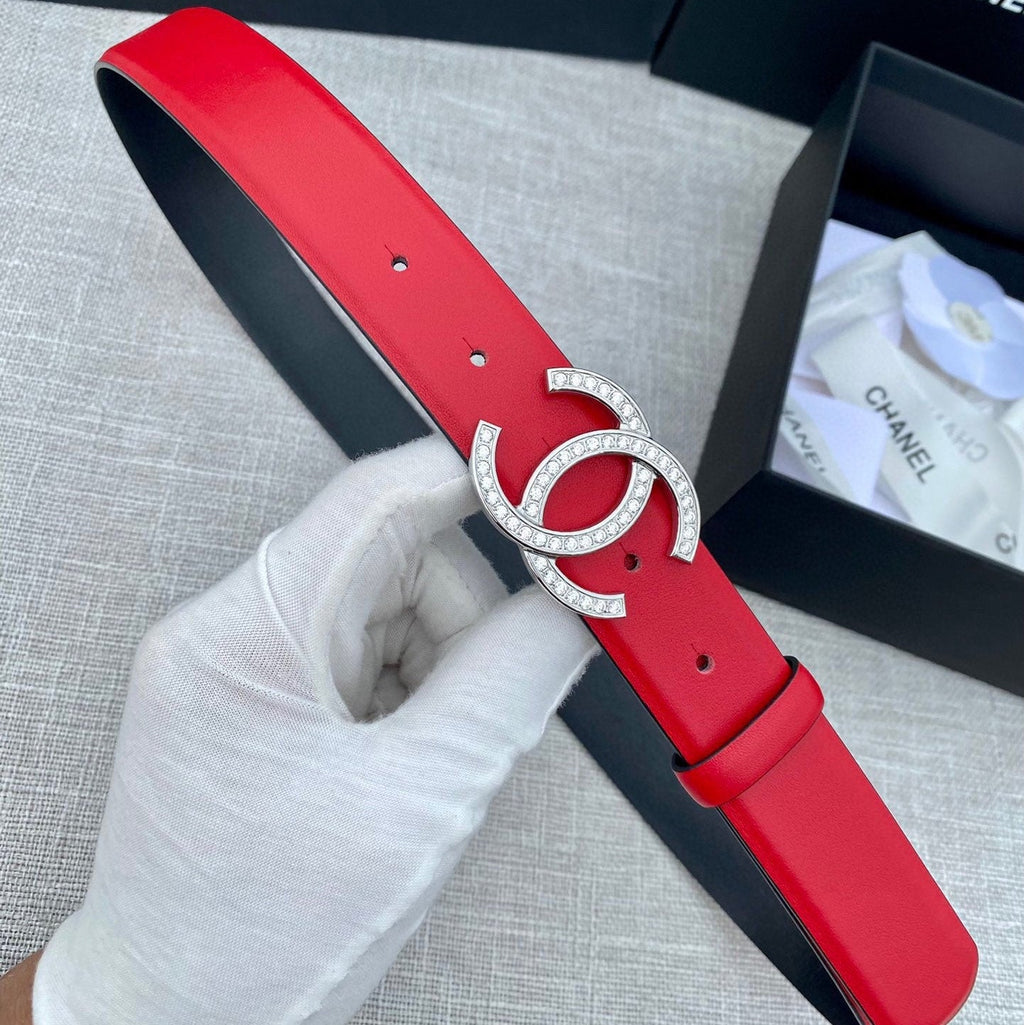 CC 26S BELT 30 MM IN RED CALFSKIN SILVER HARDWARE 661517
