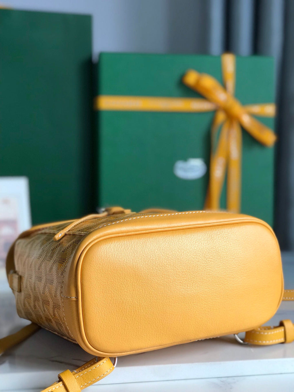 ALPIN MINI BACKPACK 21 IN YELLOW LAMBSKIN AND GOYARDINE CANVAS