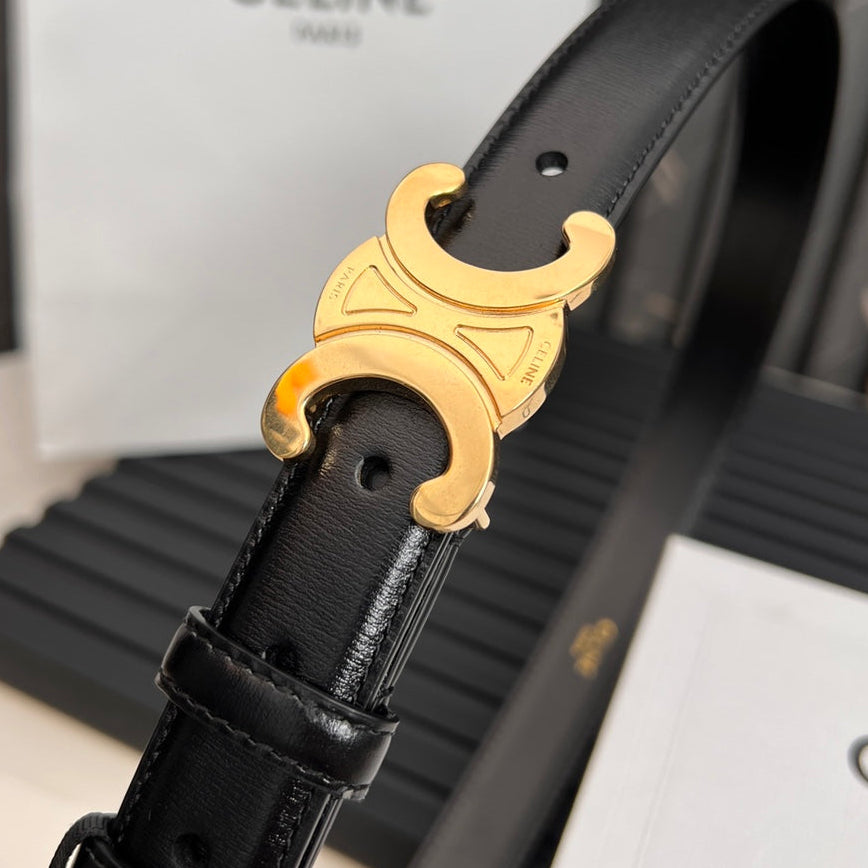25S TRIOMPHE BELT 25MM IN BLACK CALFSKIN 531766