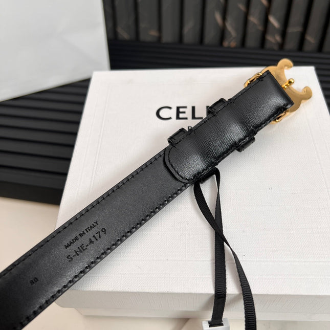 CELINE 25S TRIOMPHE BELT 25MM IN BLACK CALFSKIN 531766