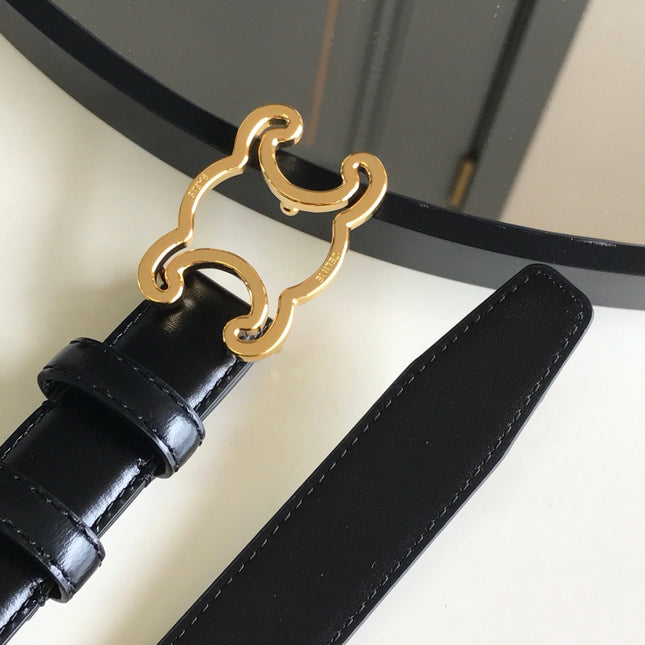 CELINE 25S BELT TRIOMPHE 25MM IN BLACK GLOSSY CALFSKIN 559675