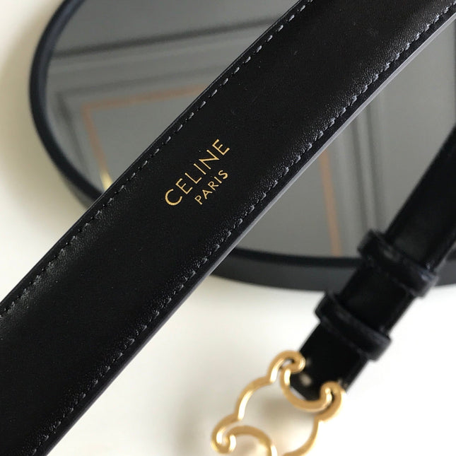 CELINE 25S BELT TRIOMPHE 25MM IN BLACK GLOSSY CALFSKIN 559675