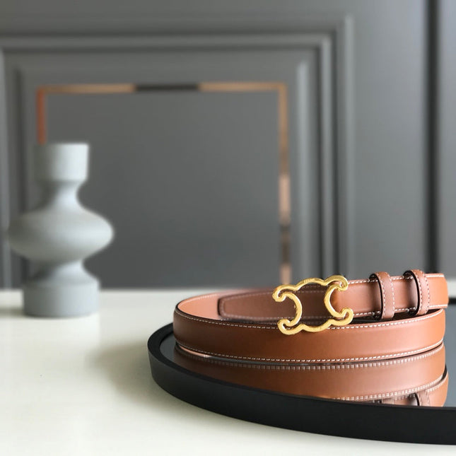 CELINE 25S BELT TRIOMPHE 25MM IN BROWN CALFSKIN 559676