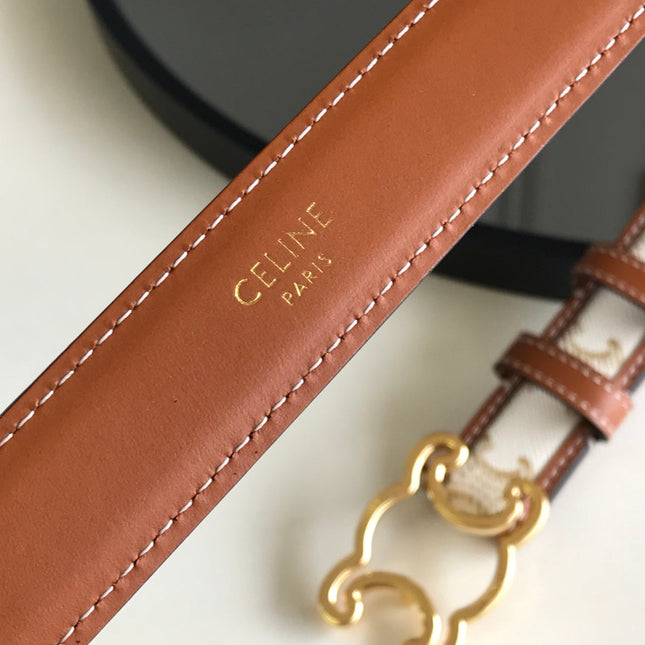 CELINE 25S BELT TRIOMPHE 25MM IN WHITE CALFSKIN AND CANVAS 559677