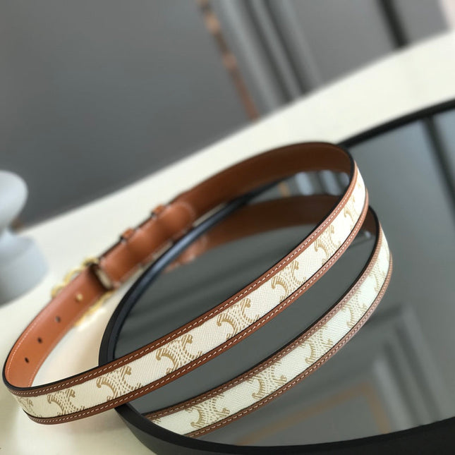 CELINE 25S BELT TRIOMPHE 25MM IN WHITE CALFSKIN AND CANVAS 559677