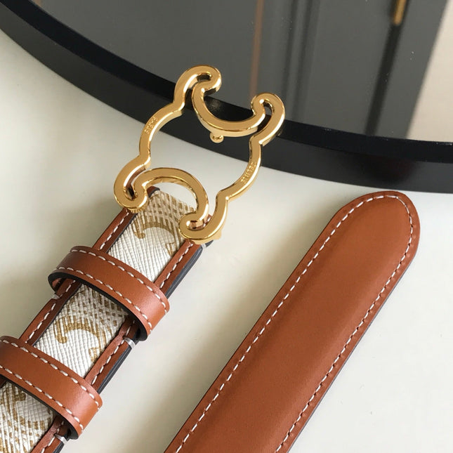 CELINE 25S BELT TRIOMPHE 25MM IN WHITE CALFSKIN AND CANVAS 559677