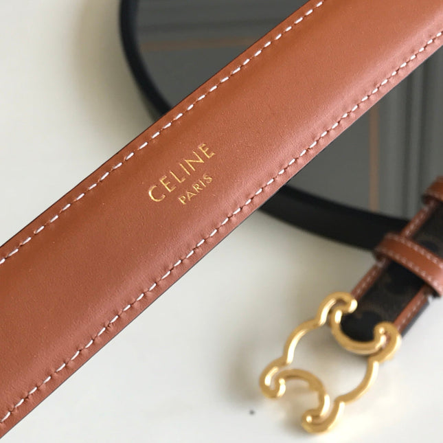 CELINE 25S BELT TRIOMPHE 25MM IN BROWN CALFSKIN AND CANVAS 559678