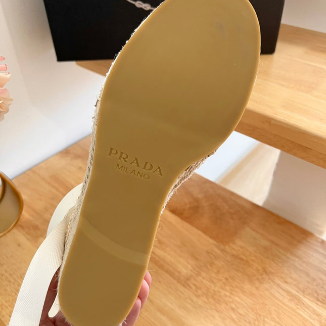 PRADA 26S ESPADRILLE HIGH HEEL SANDALS IN IVORY WHITE CALFSKIN