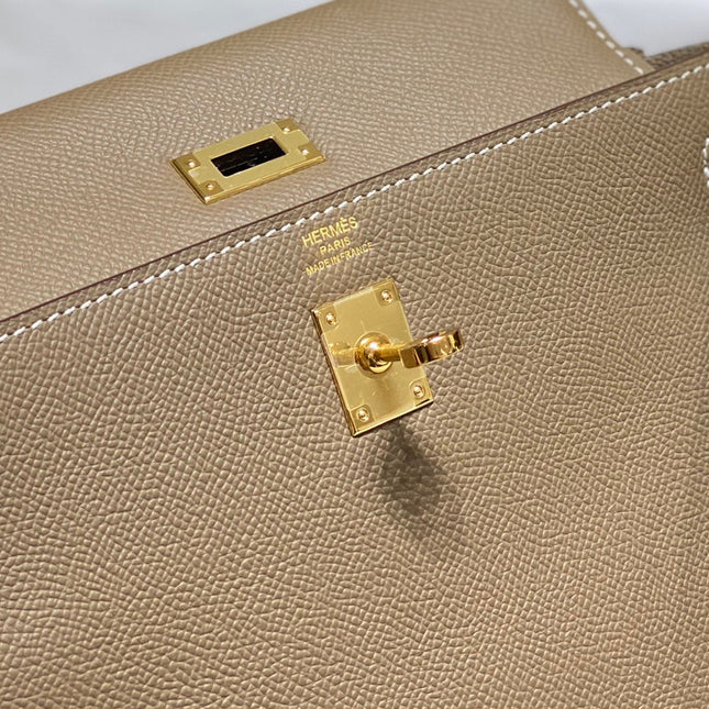 KELLY 25CM IN ETOUPE EPSOM CALFSKIN GOLD HARDWARE
