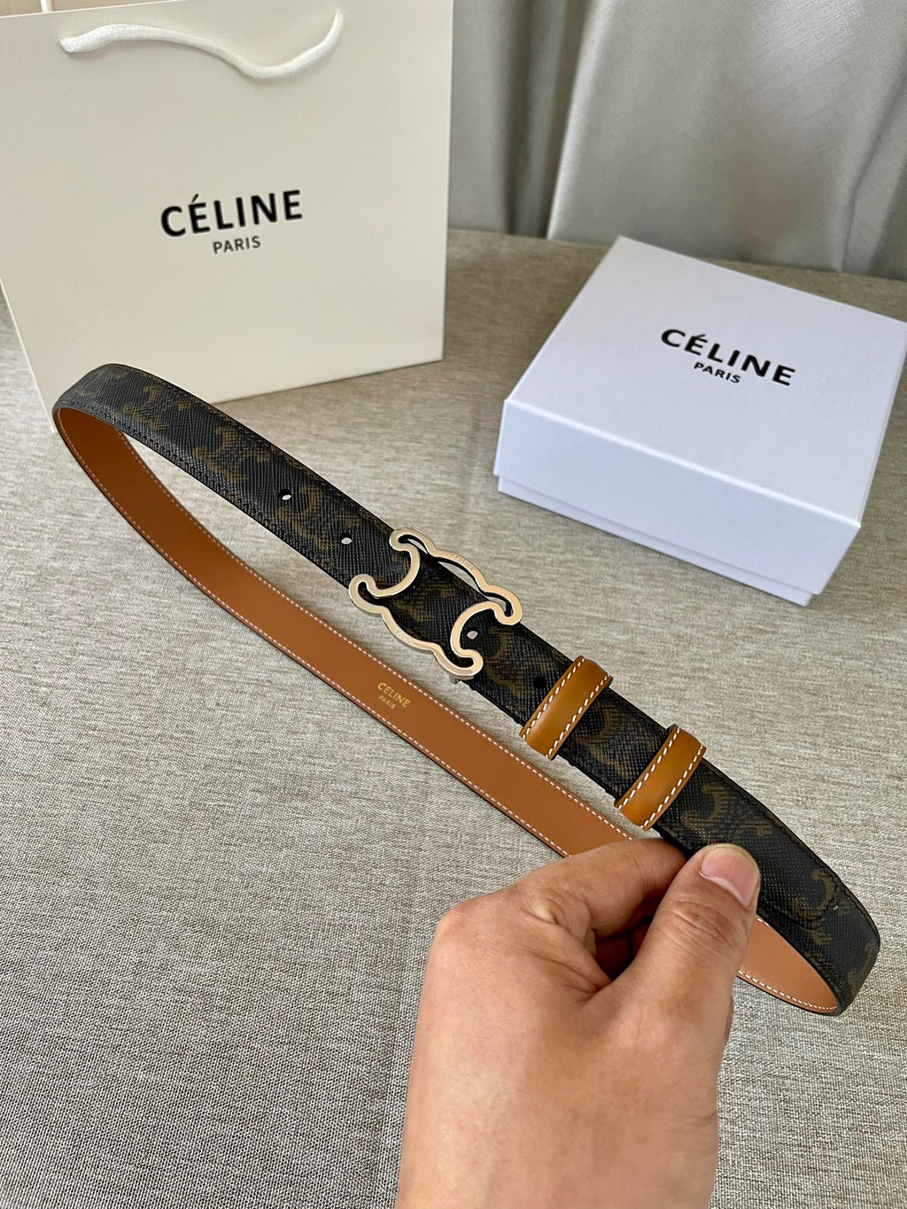 CL logo Cut-out Belt 25mm Black Tan Triomphe Canvas Shw