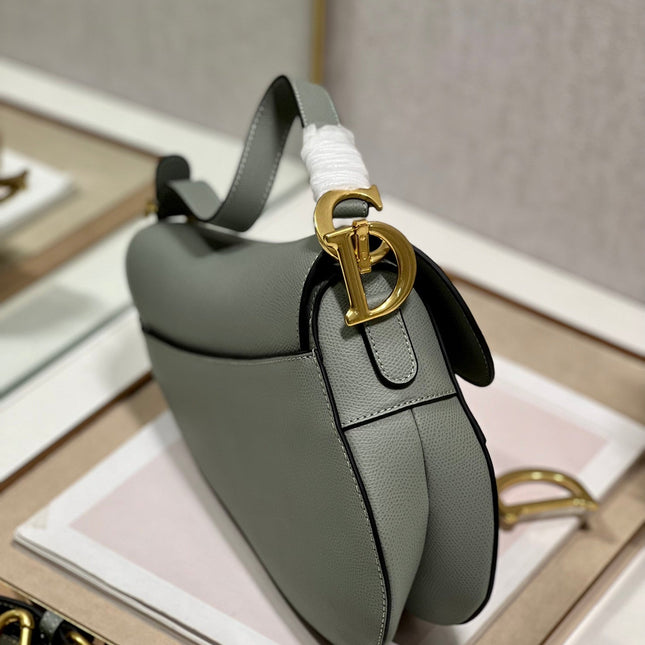 DIOR 26S SADDLE BAG 25 IN STONE GREY CALFSKIN
