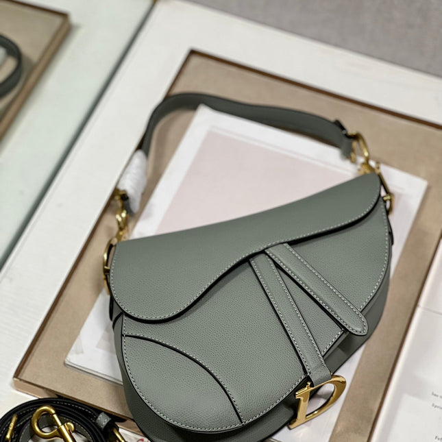 DIOR 26S SADDLE BAG 19 IN STONE GREY CALFSKIN