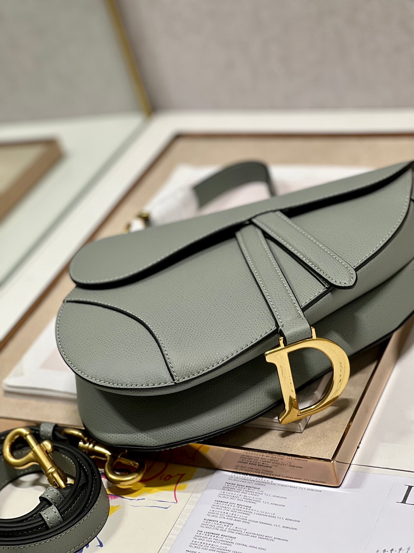 DIOR 26S SADDLE BAG 25 IN STONE GREY CALFSKIN