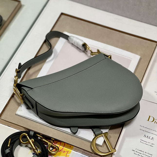 DIOR 26S SADDLE BAG 25 IN STONE GREY CALFSKIN