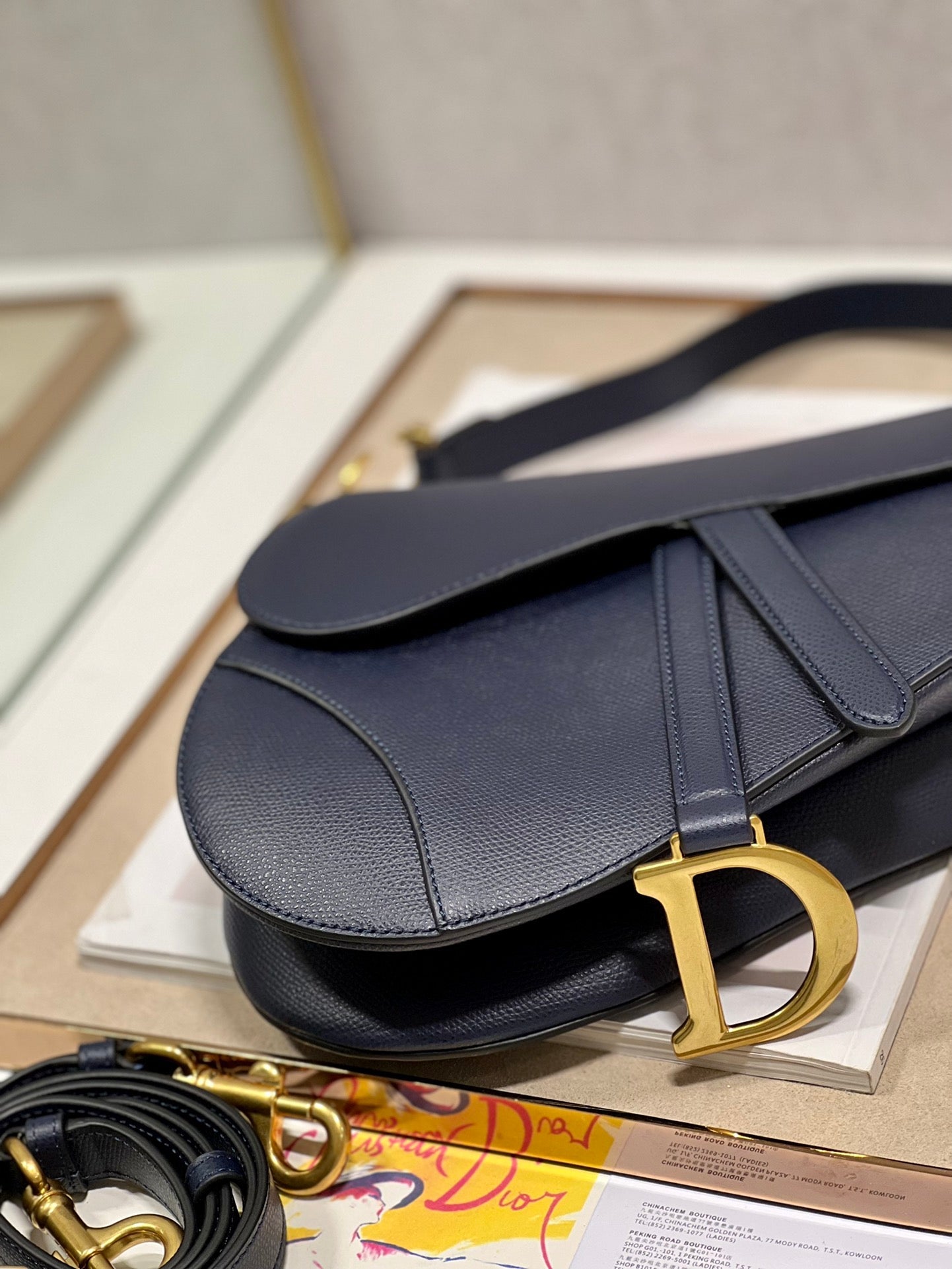 DIOR 26S SADDLE BAG 25 IN NAVY BLUE CALFSKIN