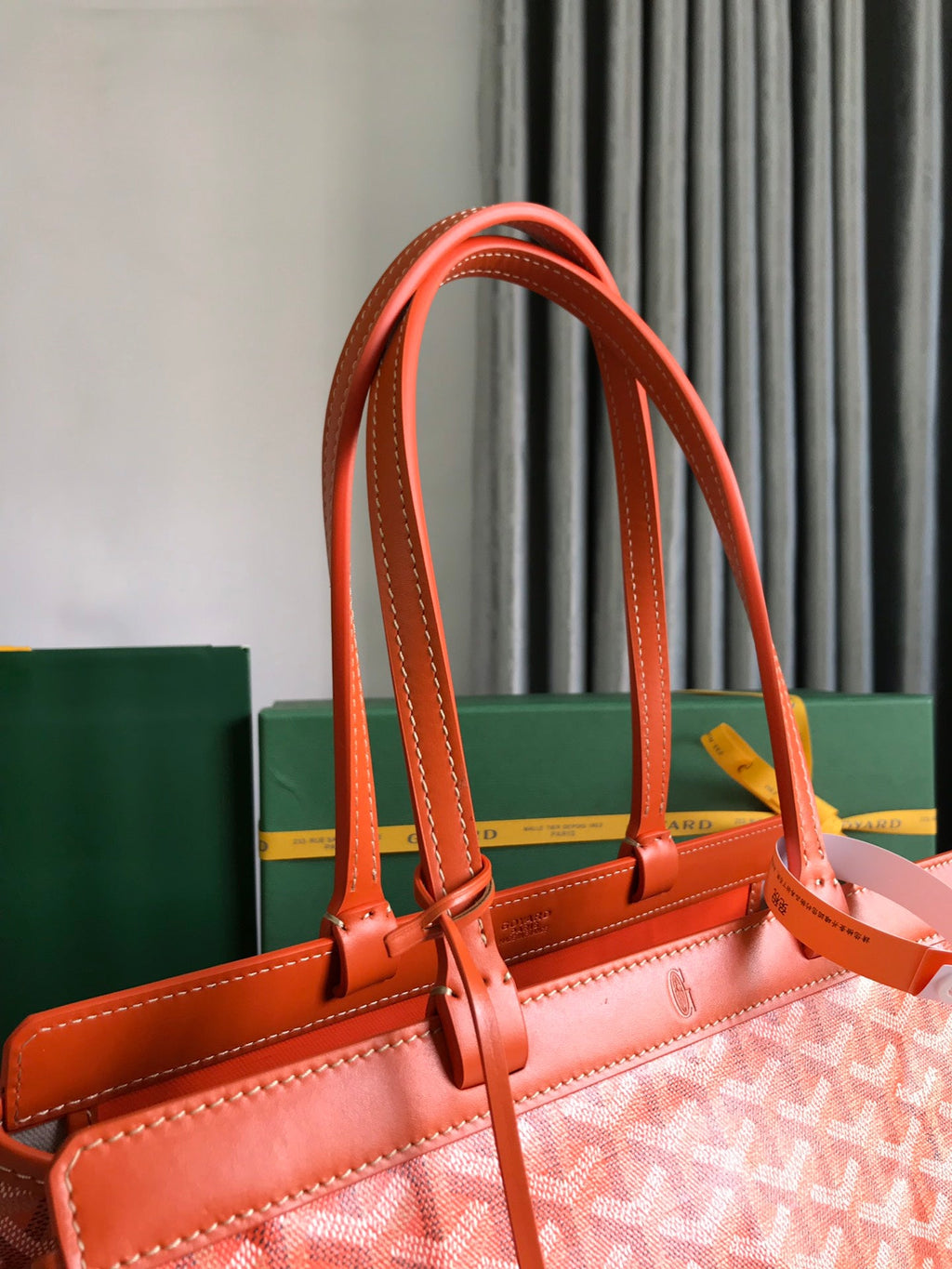 BELLECHASSE BIAUDE PM BAG 36 IN ORANGE GOYARDINE CANVAS AND CALFSKIN TRIM