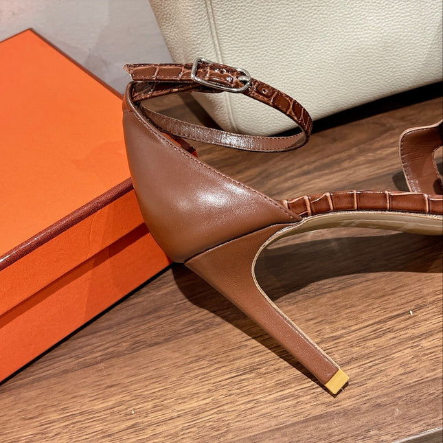 PREMIERE 105 SANDAL IN BRONZE BROWN CROCODILE LEATHER