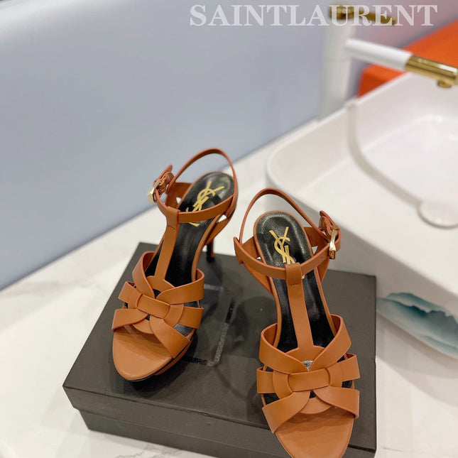 YSL HIGH HEELS 103MM IN BROWN CALFSKIN